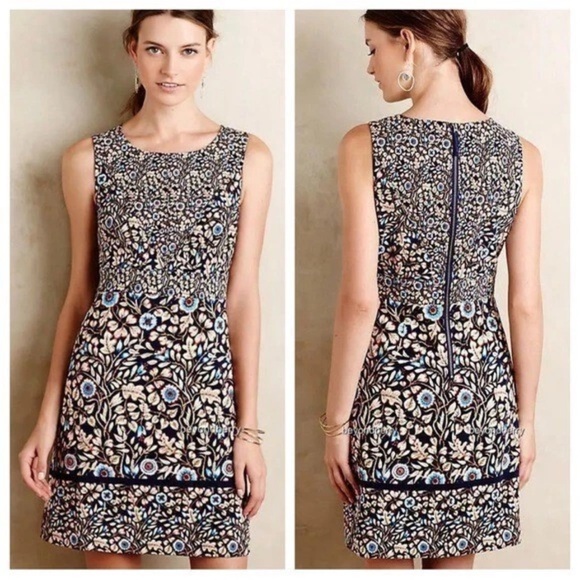 Anthropologie Maeve Brindle Sleeveless Shift Dress size 8 Dark Floral Boat Neck - Picture 1 of 6